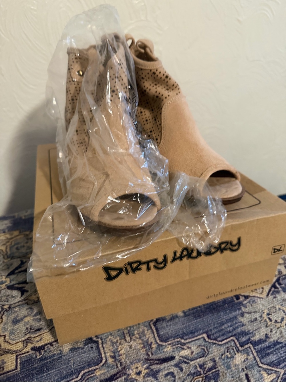 Dirty Laundry Suede Peep-Toe Booties in Taupe